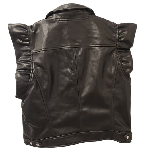 BLANK NYC vegan leather ruffle trim black moto vest size XL - Picture 6 of 7